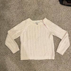 American Eagle crew neck cream cropped eyelet sweater with zipper detail